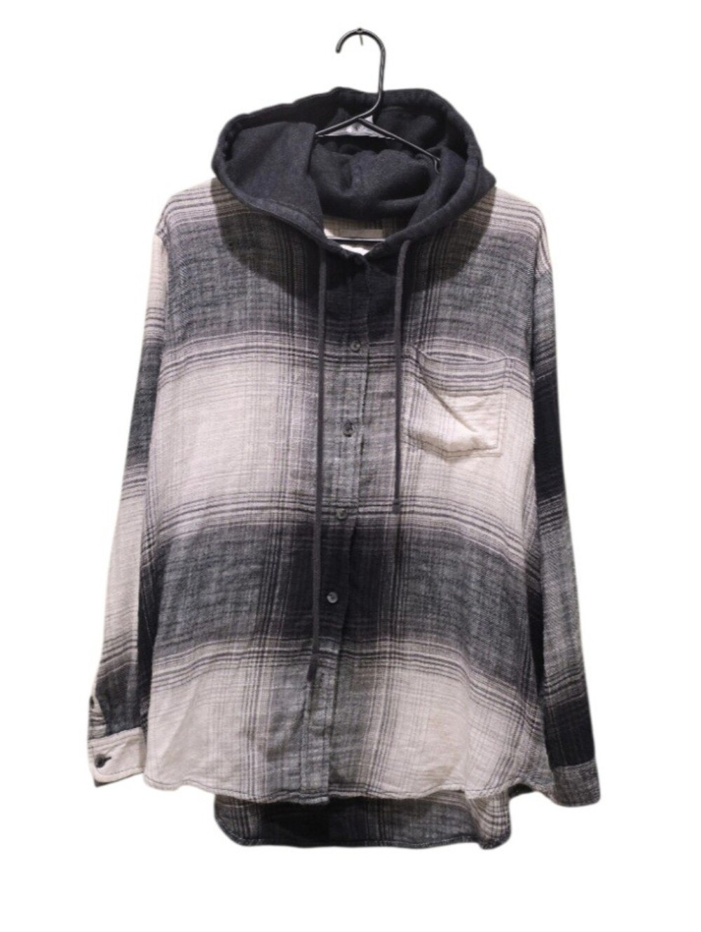 American Eagle Outfitters Hooded Plaid Button-Down Shirt Medium